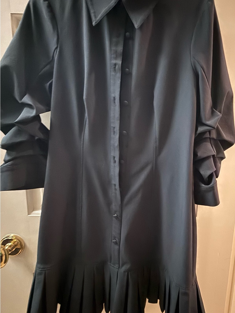 cinq a sept Black Button-Down Pleated Hem Shirt Dress